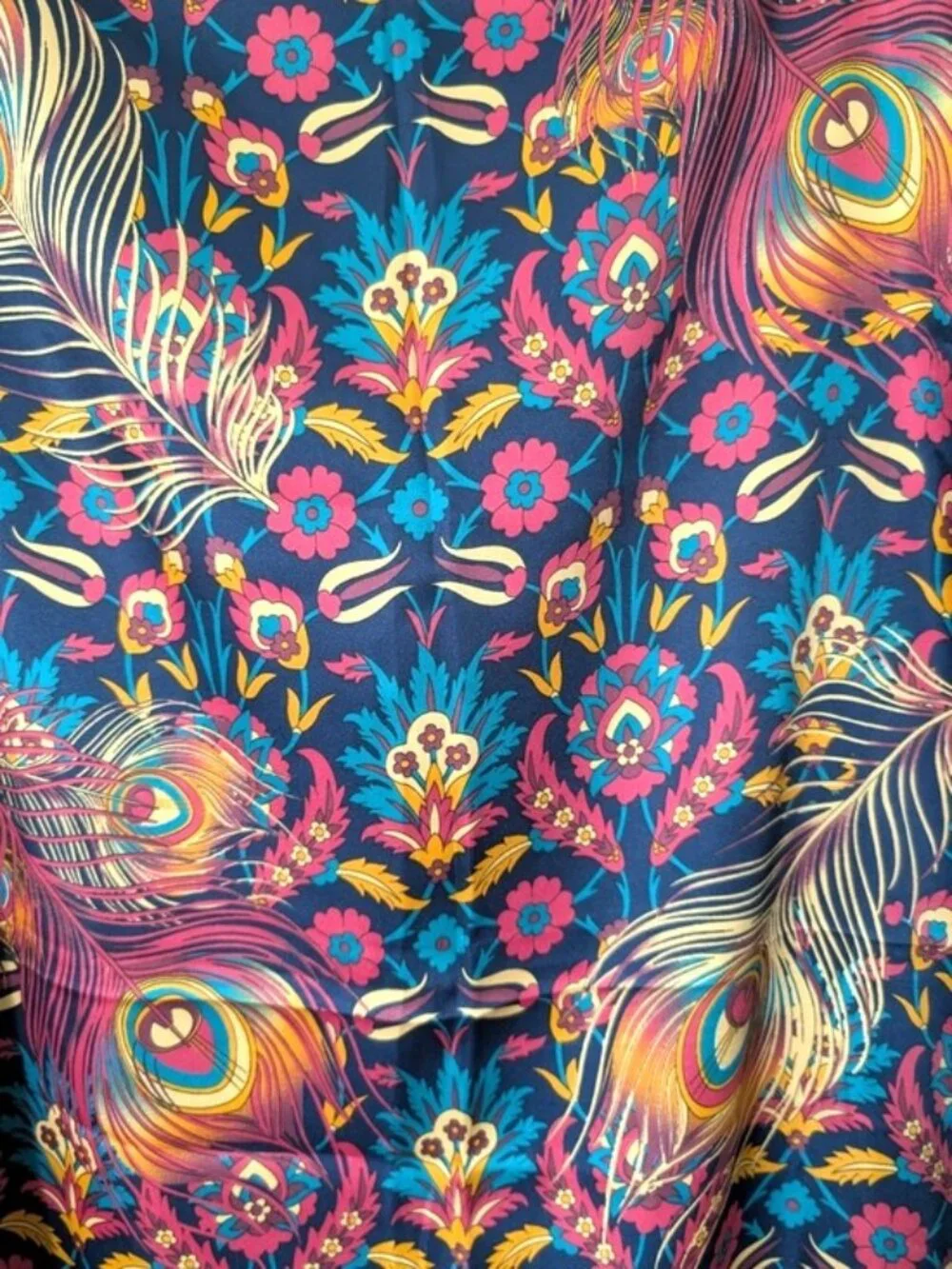 New Bursa Silk Art 100% Silk Peacock Feather Print Rectangle Scarf 64